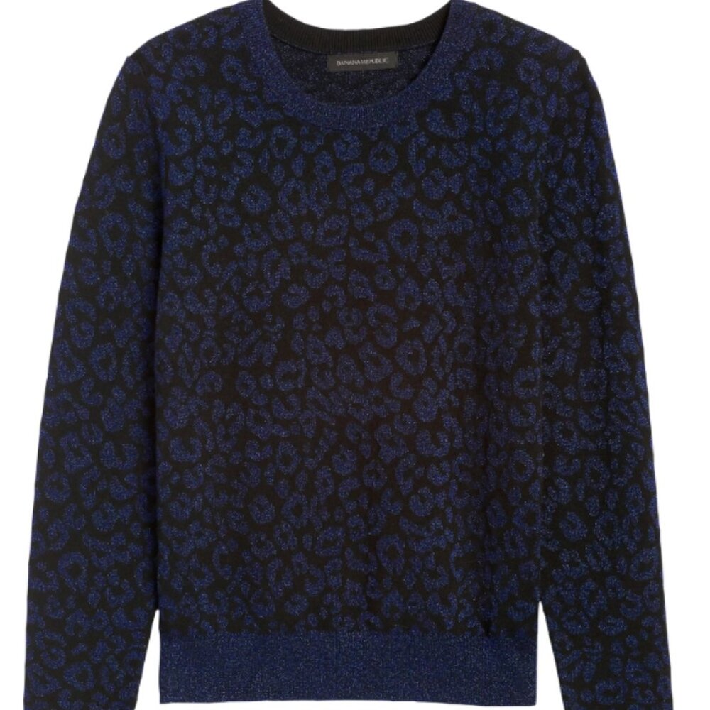 Banana Republic Metallic Leopard Sweater, Navy, Size M